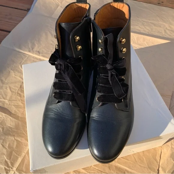 Sezane EUGENIE Boots/Sézane EUGENIE Leather Boots, New Black + Velvet Laces 39/8 - Picture 8 of 16